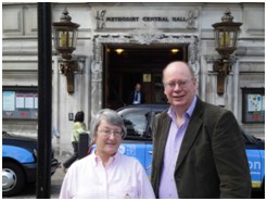 Photo: Sue and Bob in front of Methodist Central Hall, London
